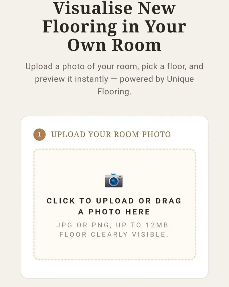 Unique Flooring AI product visualizer previewing a floor in a room